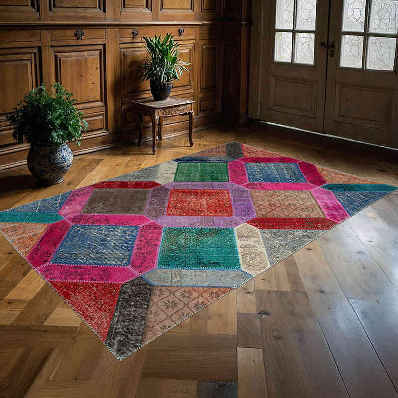 Multicolor Alfombra De Retazos Turca Sobre-teñida - 159 cm x 243 cm - K0051329