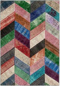 Multicolor Patchwork Hand-Knotted Turkish Rug - 5' 7" x 8' 1" (67" x 97")
