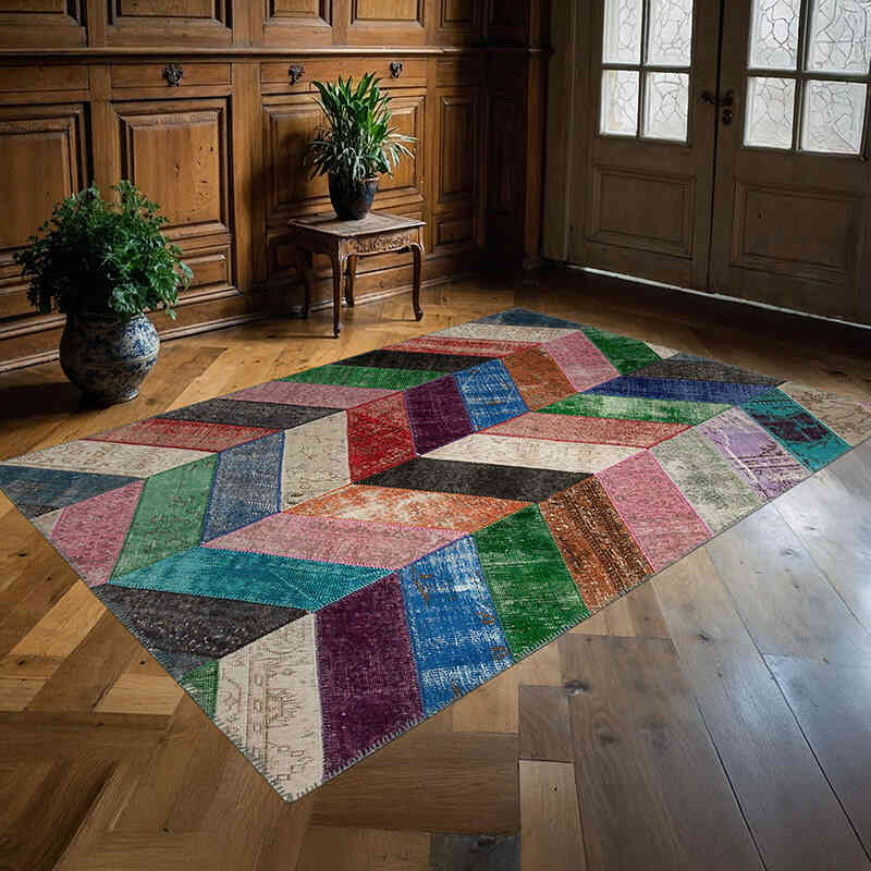 Çok Renkli Boyalı Patchwork Halı - 170 cm x 246 cm - K0051330