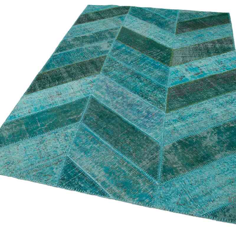 Mavi-Yeşil Boyalı Patchwork Halı - 150 cm x 240 cm - 150 cm x 240 cm - K0051332