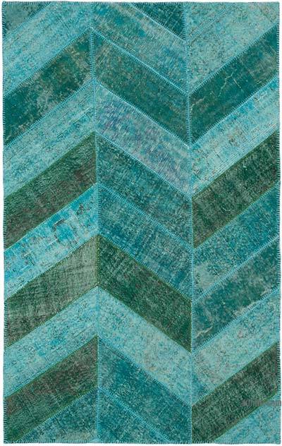 Mavi-Yeşil Boyalı Patchwork Halı - 150 cm x 240 cm - 150 cm x 240 cm