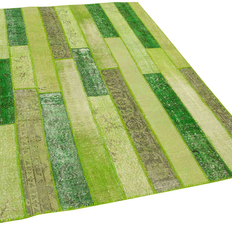 Yeşil Boyalı Patchwork Halı - 174 cm x 243 cm - K0051335