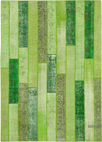 绿色拼贴手工打结土耳其地毯- 5' 9 ' x 8'(69英寸)。x96英寸。)