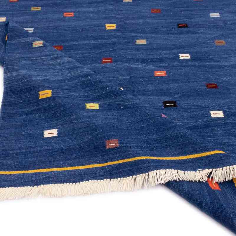 Blue New Handwoven Turkish Kilim Rug - 5' 11" x 8' 2" (71" x 98") - K0051347