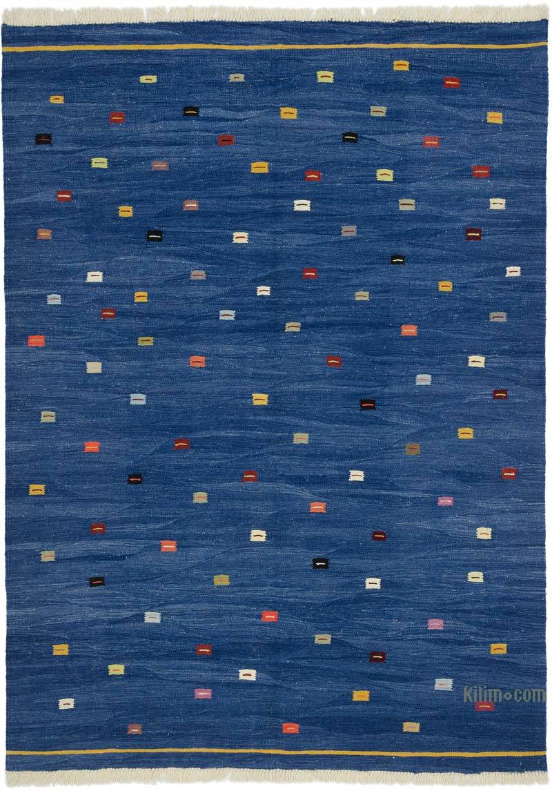 Blue New Handwoven Turkish Kilim Rug - 5' 11" x 8' 2" (71" x 98") - K0051347