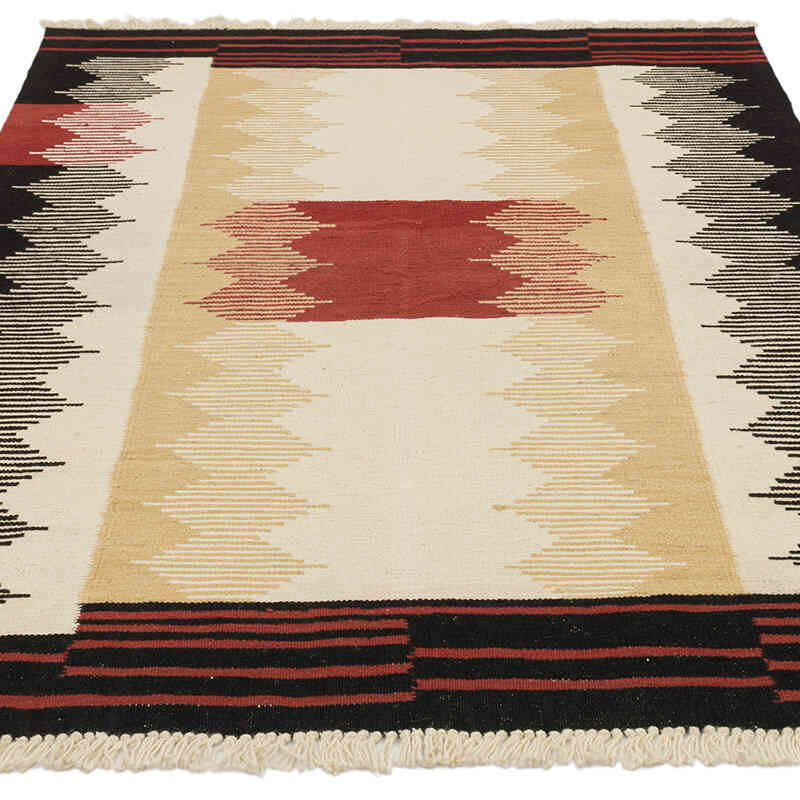 Bej, Kahverengi Yeni Kök Boya El Dokuma Kilim - 126 cm x 183 cm - K0051351