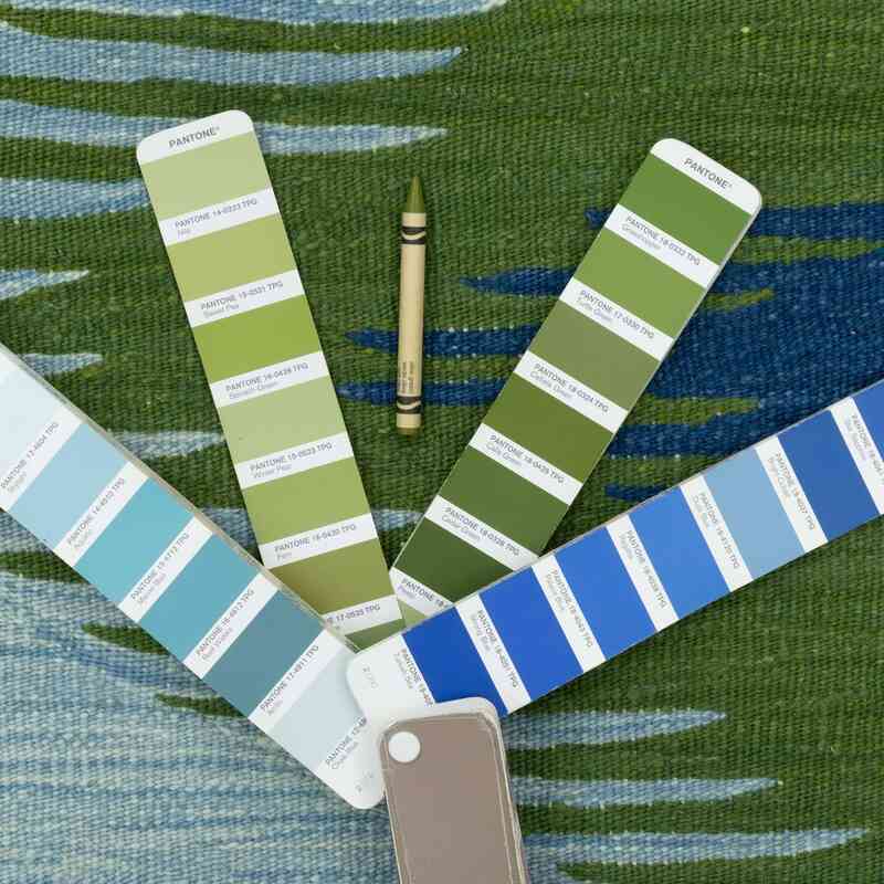 Açık Mavi, Yeşil Yeni Kök Boya El Dokuma Kilim - K0051354