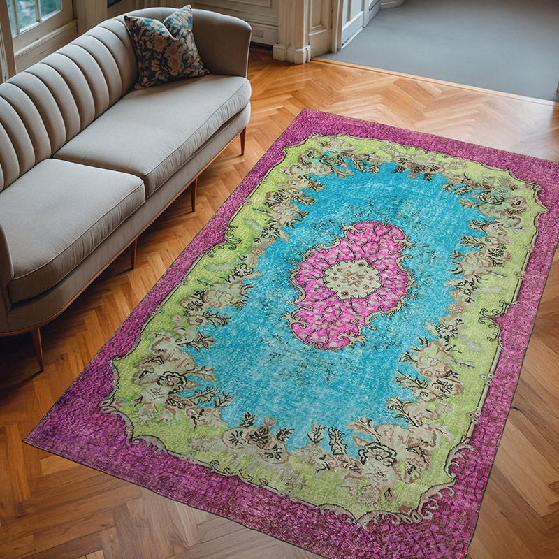 Sarı El Oyması Boyalı Halı - 198 cm x 315 cm - K0051560