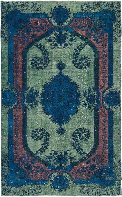 Green, Blue Hand Carved Over-Dyed Rug - 5' 8" x 9' 3" (68 in. x 111 in.)