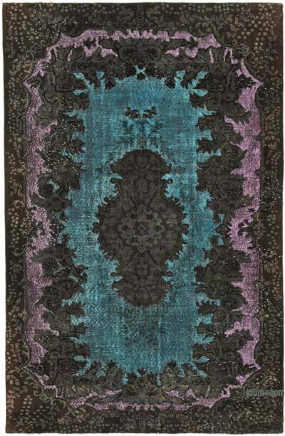 Mavi-Yeşil El Oyması Boyalı Halı - 187 cm x 288 cm