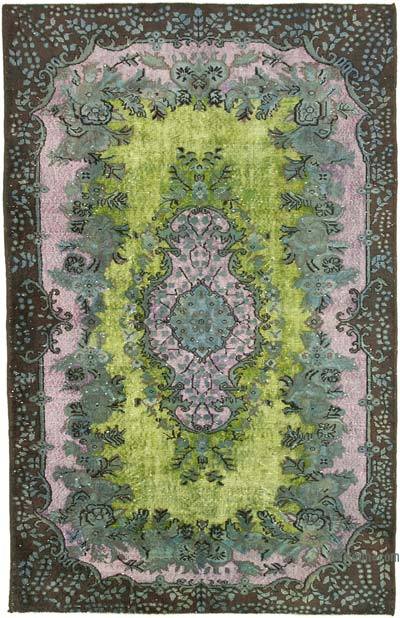 Yeşil El Oyması Boyalı Halı - 172 cm x 268 cm
