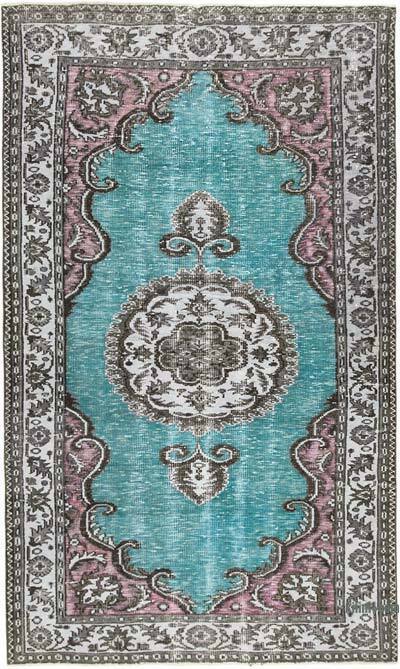 Mavi-Yeşil El Oyması Boyalı Halı - 152 cm x 252 cm