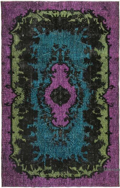 Purple, Blue Hand Carved Over-Dyed Rug - 6' 2" x 9' 8" (74 in. x 116 in.)