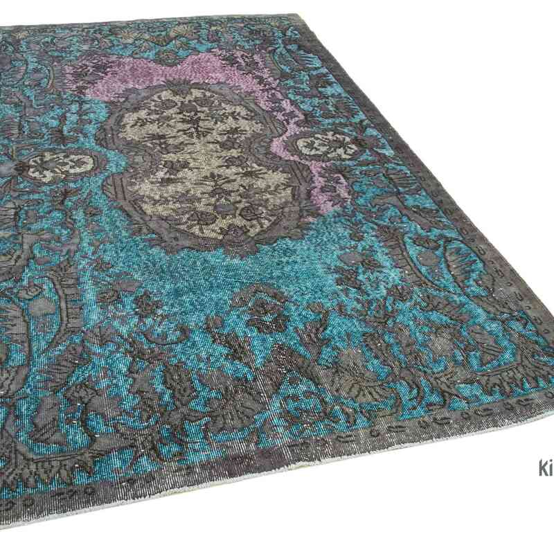 Gray, Aqua Hand Carved Over-Dyed Rug - 5' 4" x 9' 2" (64" x 110") - K0051683