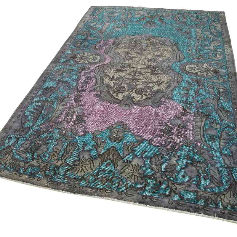 Gray, Aqua Hand Carved Over-Dyed Rug - 5' 4" x 9' 2" (64" x 110") - K0051683