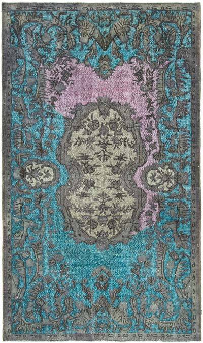 Gris, Turquesa Alfombra Tallada a Mano Sobre Teñida - 163 cm x 280 cm