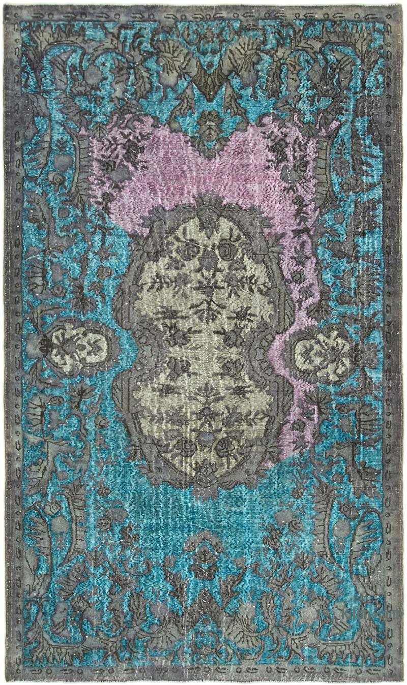 Gray, Aqua Hand Carved Over-Dyed Rug - 5' 4" x 9' 2" (64" x 110") - K0051683