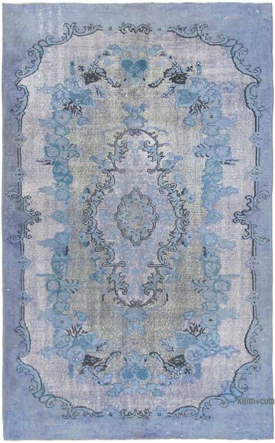 蓝色手雕过染地毯- 5英尺5英寸x8英尺11英寸(65英寸)。x 107。)