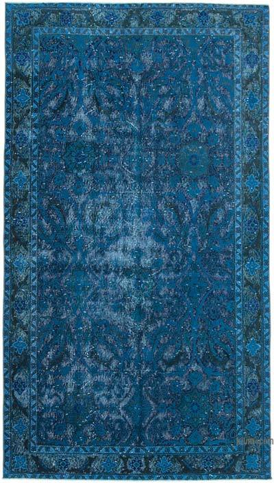 Blue Hand Carved Over-Dyed Rug - 4' 9" x 8' 8" (57 in. x 104 in.)