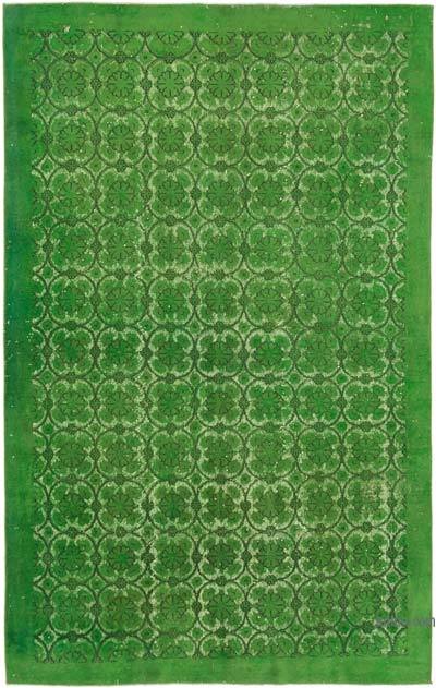 Yeşil El Oyması Boyalı Halı - 190 cm x 300 cm