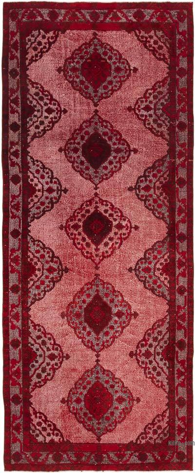 Red Hand Carved Over-Dyed Rug - 4' 11" x 12' 2" (59 in. x 146 in.)