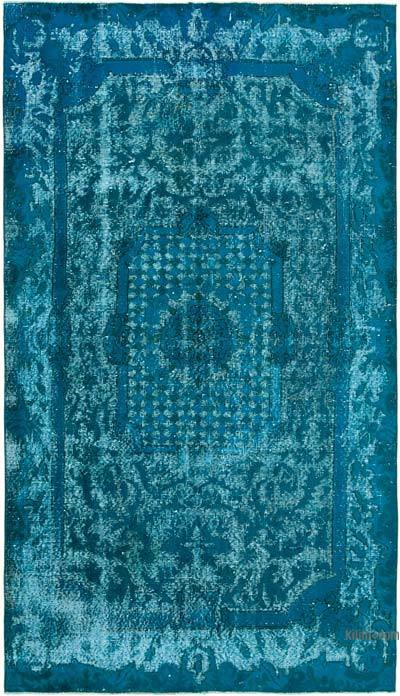 Aqua Hand Carved Over-Dyed Rug - 4' 8" x 8' 3" (56 in. x 99 in.)