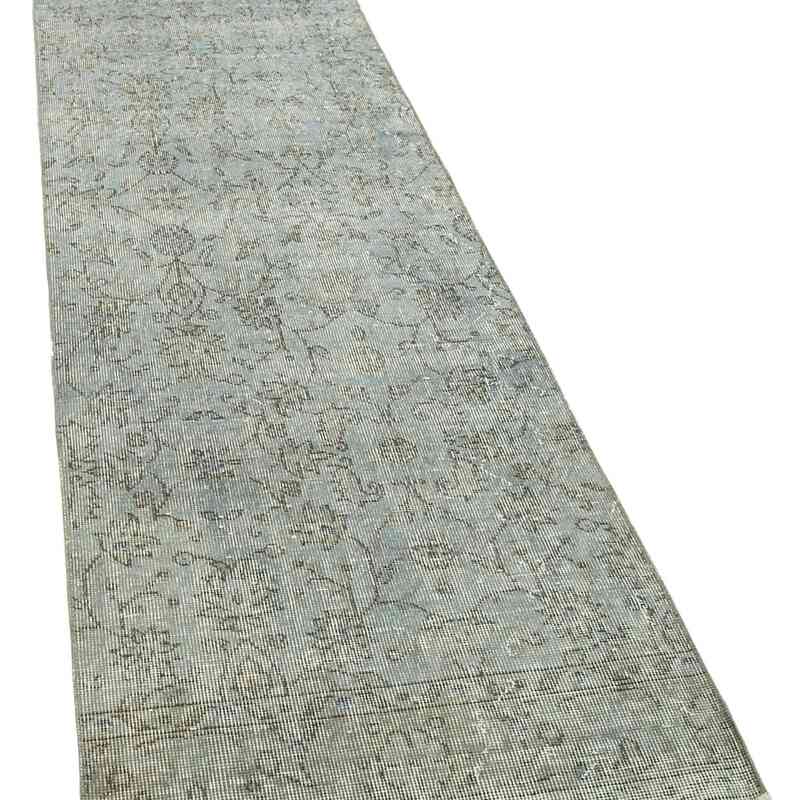 Açık Mavi Boyalı El Dokuma Vintage Halı Yolluk - 81 cm x 305 cm - K0052125