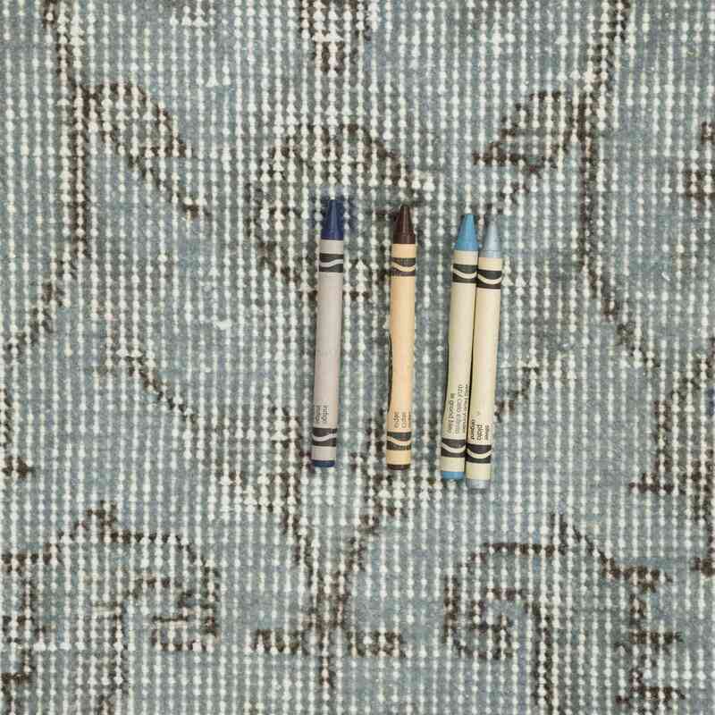 Açık Mavi Boyalı El Dokuma Vintage Halı Yolluk - 81 cm x 305 cm - K0052125