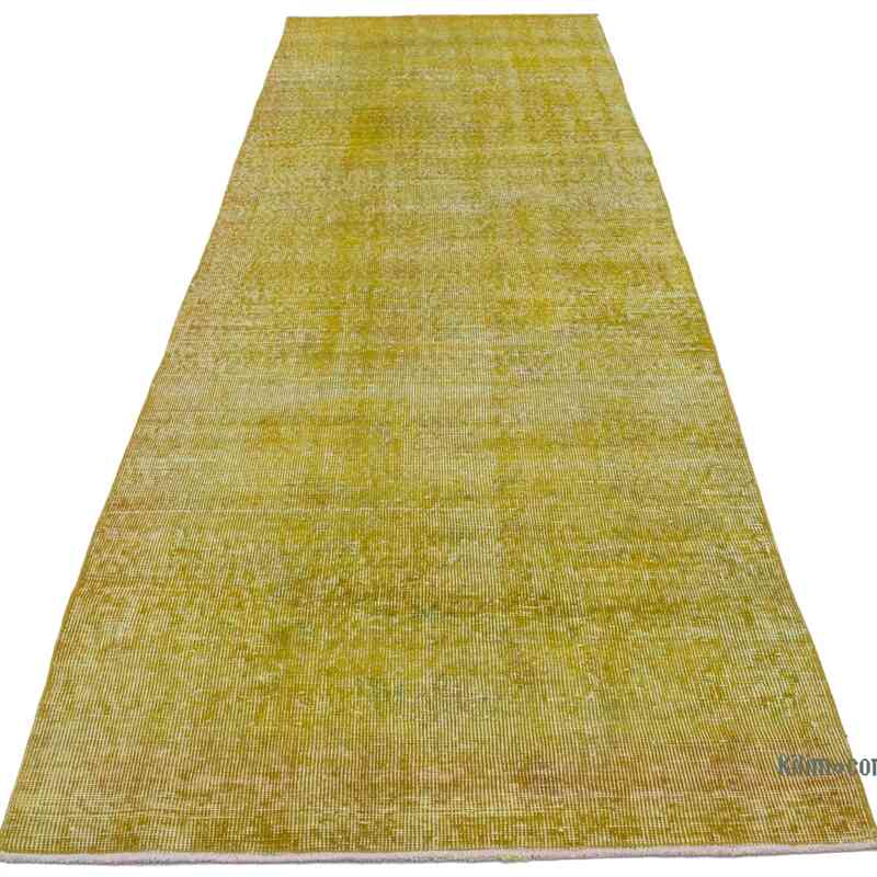 Sarı Boyalı El Dokuma Vintage Halı Yolluk - 90 cm x 293 cm - K0052129