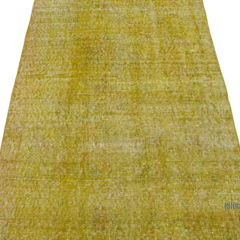 Sarı Boyalı El Dokuma Vintage Halı Yolluk - 90 cm x 293 cm - K0052129