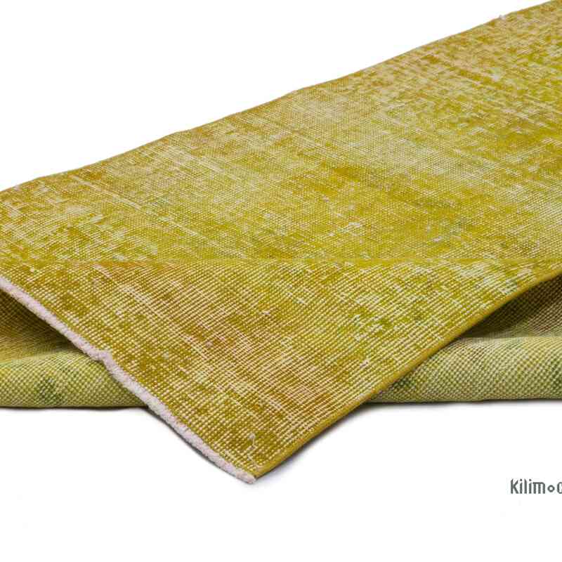 Sarı Boyalı El Dokuma Vintage Halı Yolluk - 90 cm x 293 cm - K0052129