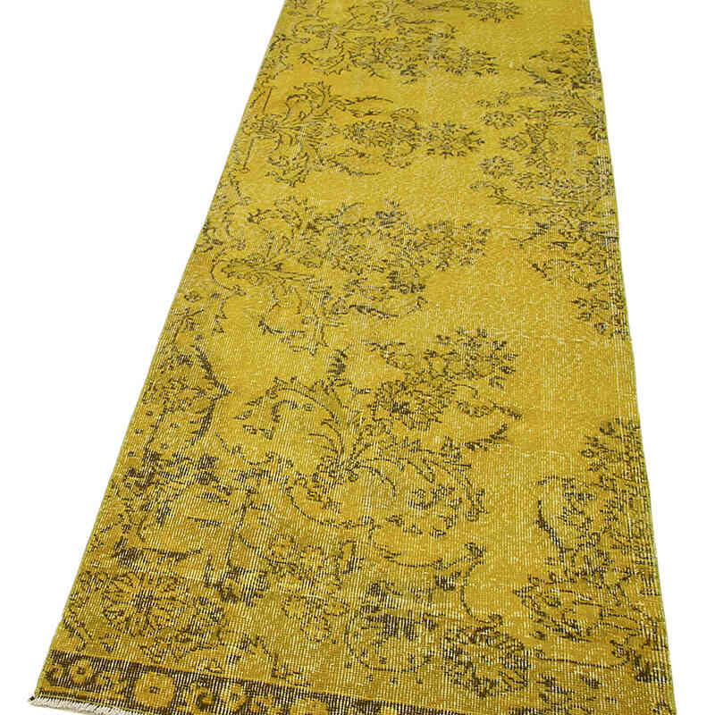 Sarı Boyalı El Dokuma Vintage Halı Yolluk - 85 cm x 337 cm - K0052131