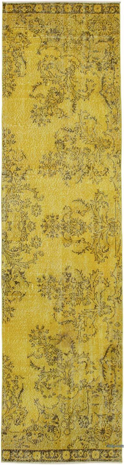 Sarı Boyalı El Dokuma Vintage Halı Yolluk - 85 cm x 337 cm
