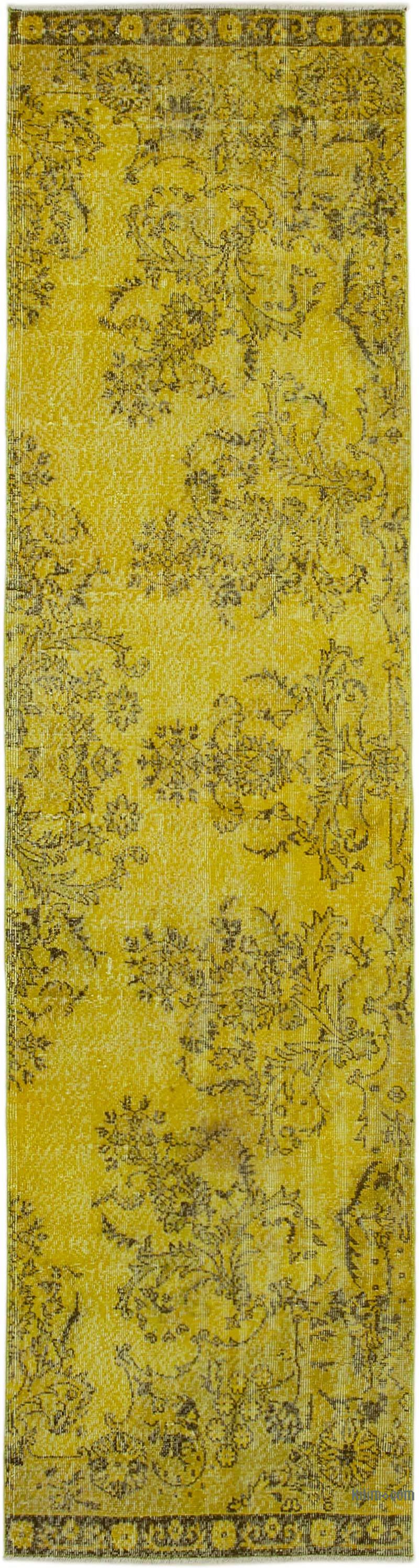 Sarı Boyalı El Dokuma Vintage Halı Yolluk - 85 cm x 337 cm - K0052131