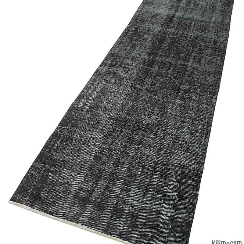 Black Over-dyed Turkish Vintage Runner Rug - 2' 7" x 10' 2" (31 in. x 122 in.) - K0052133