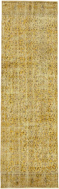 Amarillo Alfombra de Pasillo Turca Vintage Sobreteñida - 90 cm x 298 cm