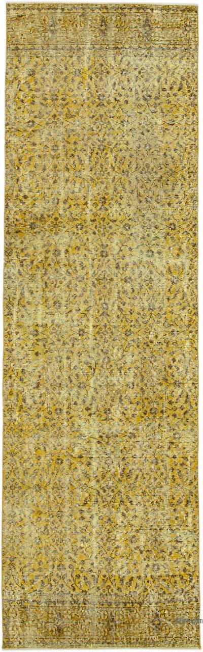Sarı Boyalı El Dokuma Vintage Halı Yolluk - 90 cm x 298 cm