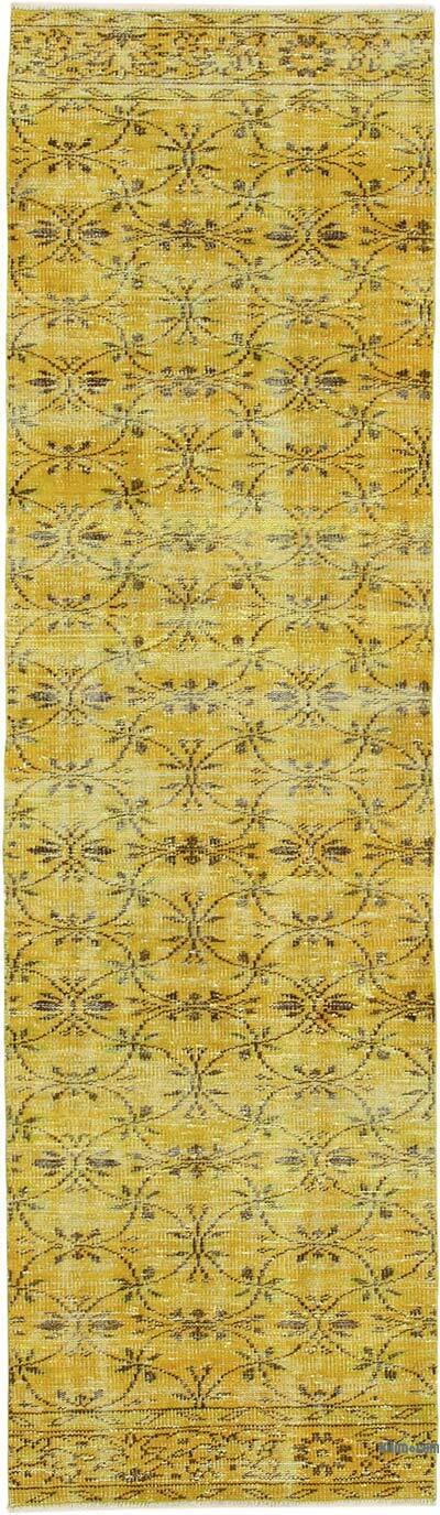 Sarı Boyalı El Dokuma Vintage Halı Yolluk - 81 cm x 284 cm