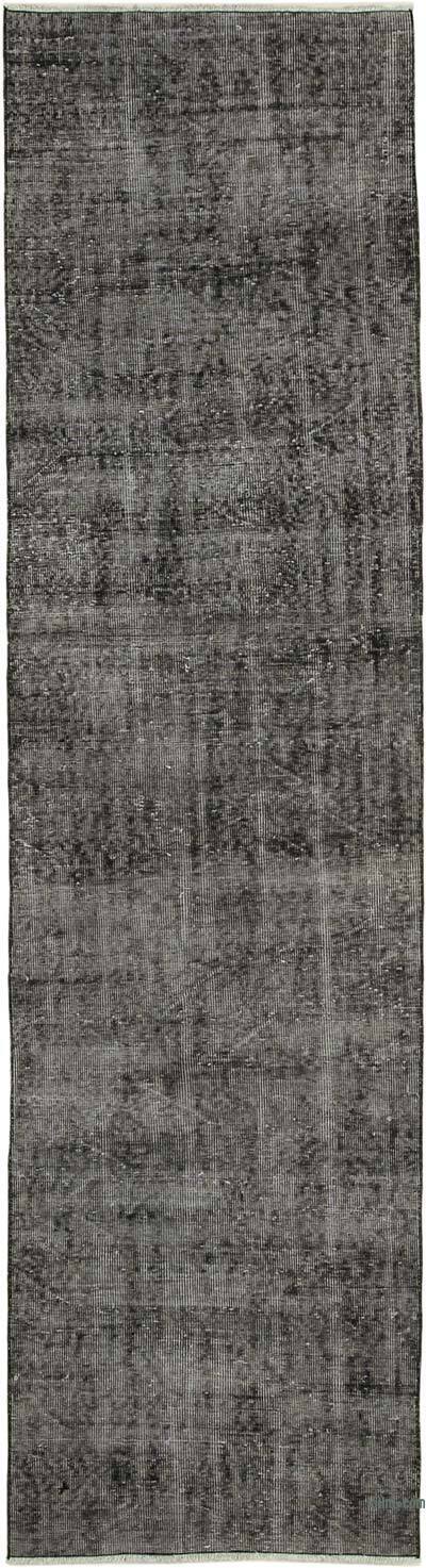 Siyah Boyalı El Dokuma Vintage Halı Yolluk - 81 cm x 302 cm