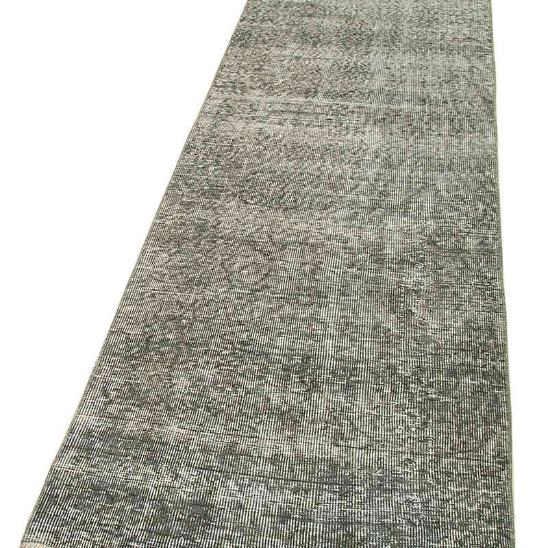 Gri Boyalı El Dokuma Vintage Halı Yolluk - 80 cm x 308 cm - K0052142