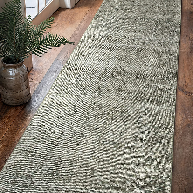 Gris Alfombra de Pasillo Turca Vintage Sobreteñida - 80 cm x 308 cm - K0052142