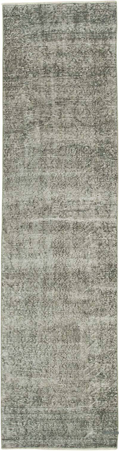 Gri Boyalı El Dokuma Vintage Halı Yolluk - 80 cm x 308 cm
