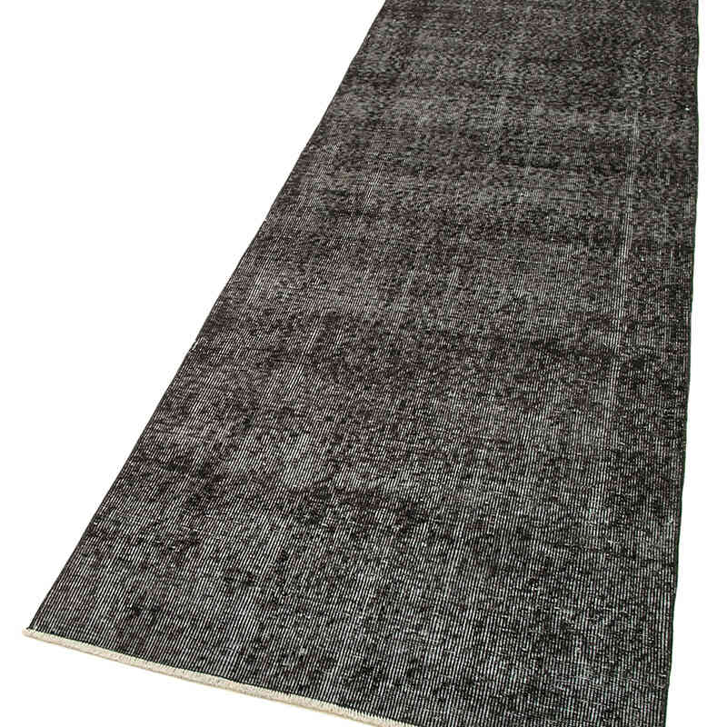 Black Over-dyed Turkish Vintage Runner Rug - 2' 11" x 9' 7" (35" x 115") - K0052148