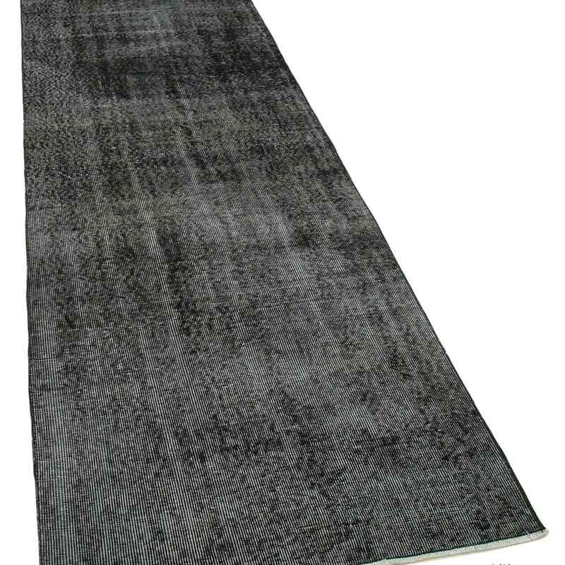 Siyah Boyalı El Dokuma Vintage Halı Yolluk - 89 cm x 314 cm - K0052150