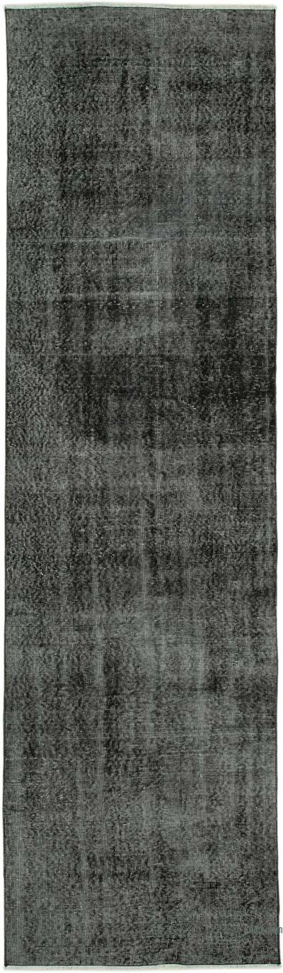 Siyah Boyalı El Dokuma Vintage Halı Yolluk - 89 cm x 314 cm