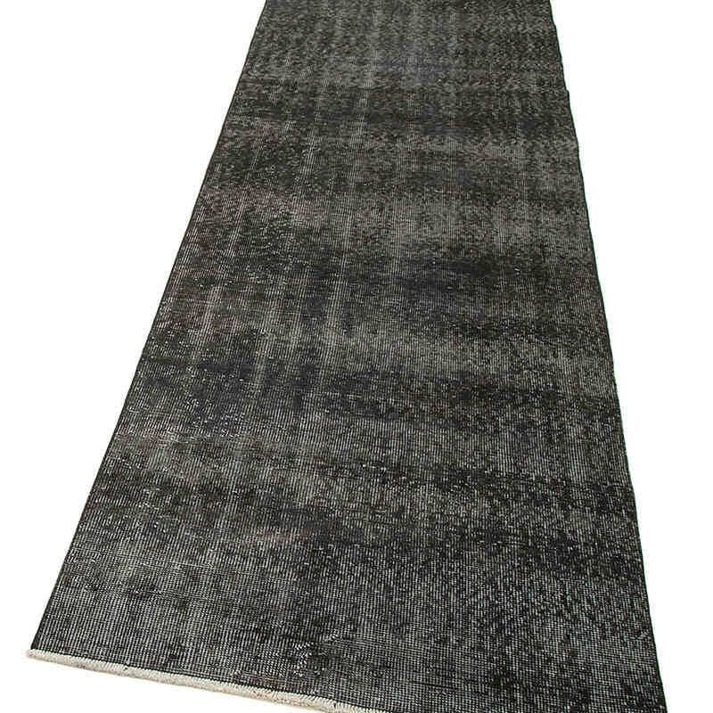 Black Over-dyed Turkish Vintage Runner Rug - 2' 11" x 10' 8" (35" x 128") - K0052152