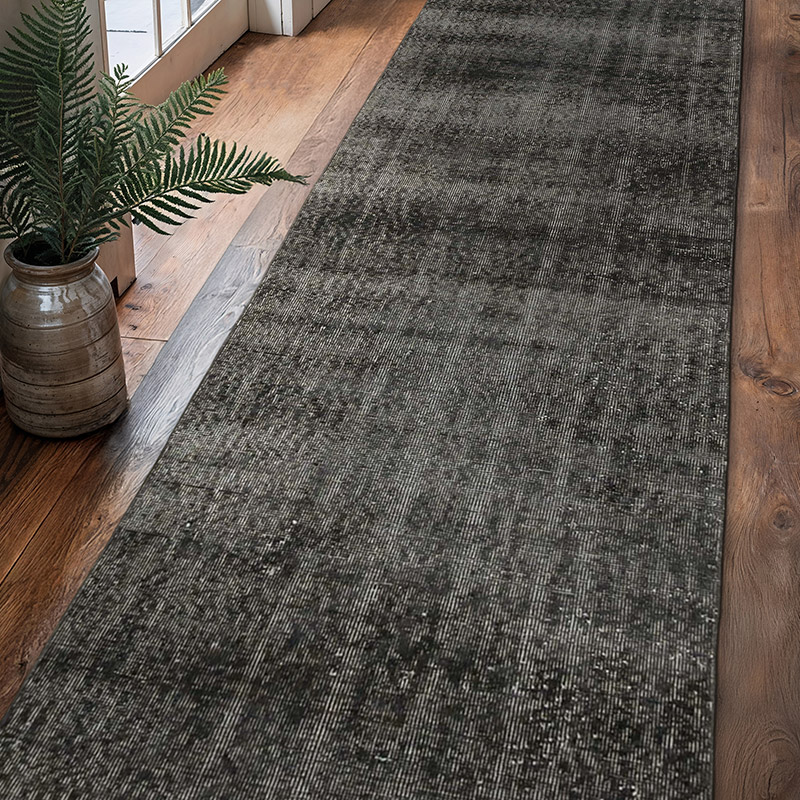 Black Over-dyed Turkish Vintage Runner Rug - 2' 11" x 10' 8" (35" x 128") - K0052152