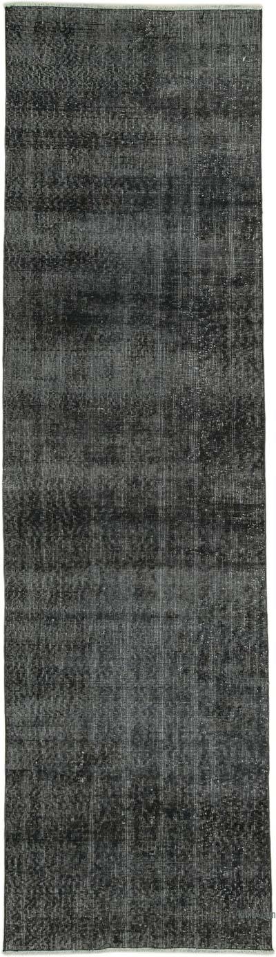 Siyah Boyalı El Dokuma Vintage Halı Yolluk - 90 cm x 326 cm