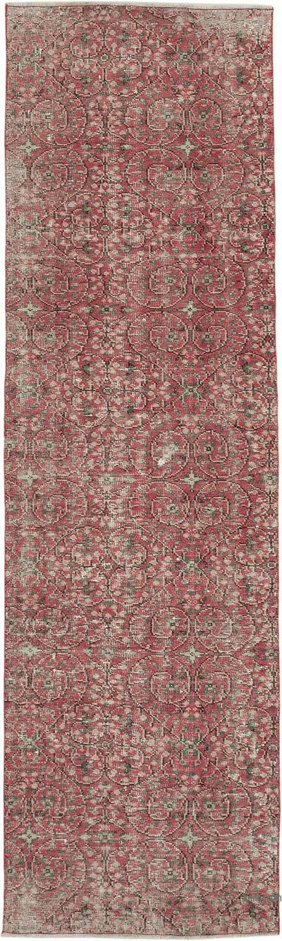 Red Over-dyed Turkish Vintage Runner Rug - 2' 11" x 10' 1" (35 in. x 121 in.)