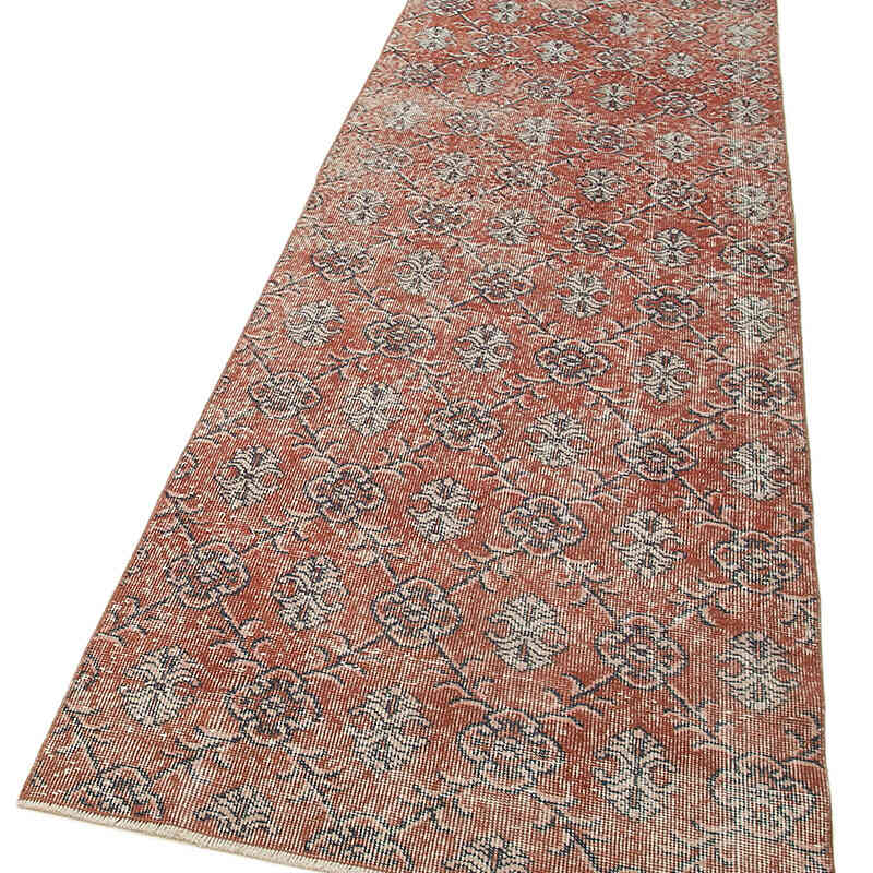 Kırmızı Boyalı El Dokuma Vintage Halı Yolluk - 92 cm x 335 cm - K0052160
